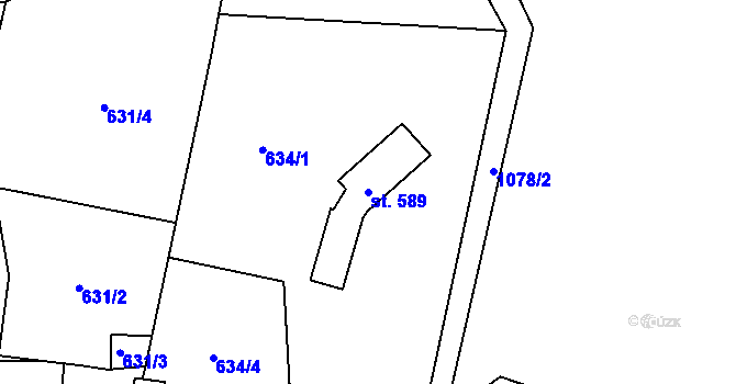 Parcela st. 589 v KÚ Machnín, Katastrální mapa