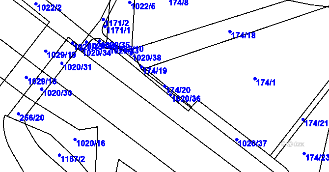 Parcela st. 174/20 v KÚ Machnín, Katastrální mapa