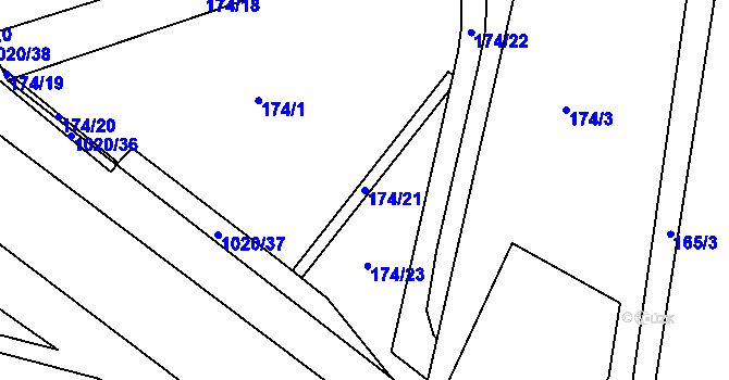 Parcela st. 174/21 v KÚ Machnín, Katastrální mapa