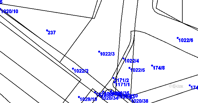 Parcela st. 1022/3 v KÚ Machnín, Katastrální mapa