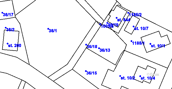 Parcela st. 36/18 v KÚ Machnín, Katastrální mapa