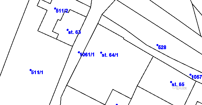 Parcela st. 64/1 v KÚ Machnín, Katastrální mapa