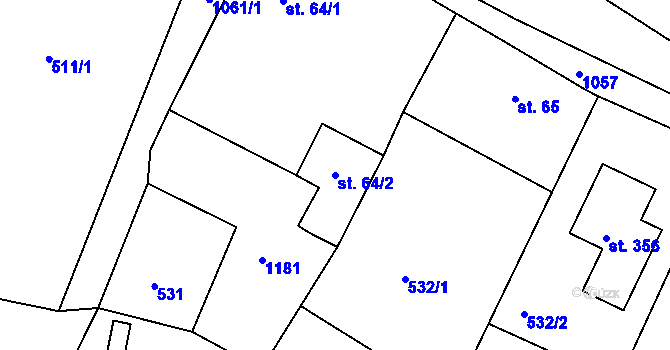 Parcela st. 64/2 v KÚ Machnín, Katastrální mapa