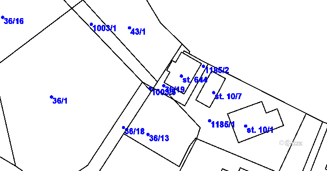 Parcela st. 36/19 v KÚ Machnín, Katastrální mapa
