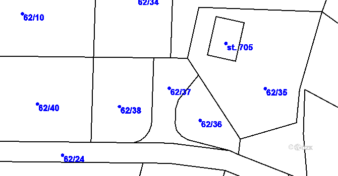 Parcela st. 62/37 v KÚ Machnín, Katastrální mapa