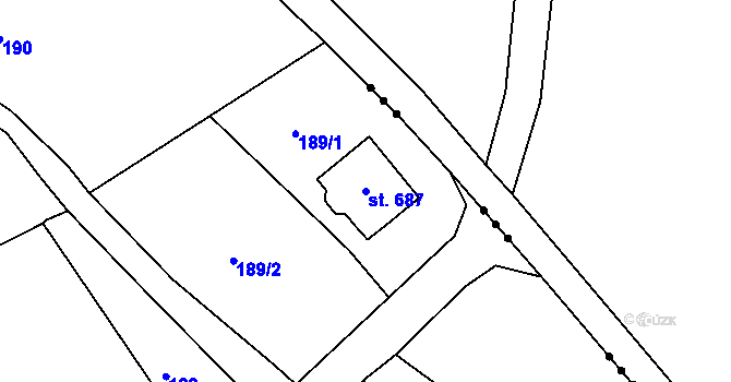 Parcela st. 687 v KÚ Machnín, Katastrální mapa