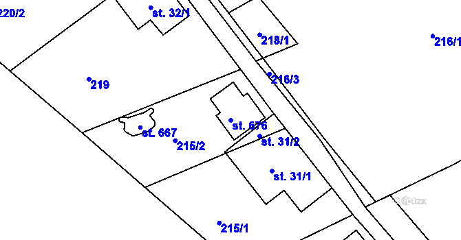 Parcela st. 676 v KÚ Machnín, Katastrální mapa