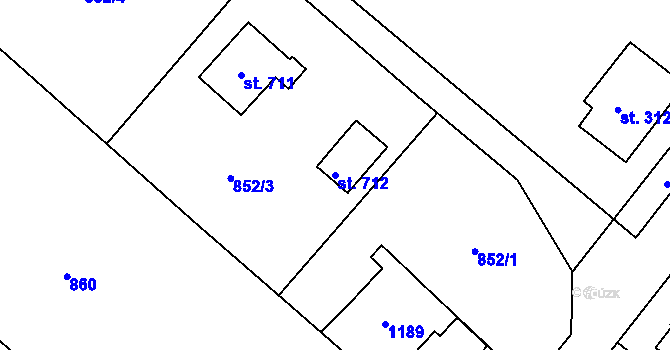Parcela st. 712 v KÚ Machnín, Katastrální mapa