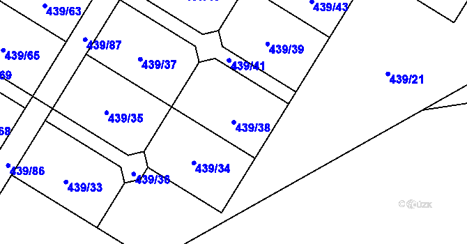 Parcela st. 439/38 v KÚ Machnín, Katastrální mapa
