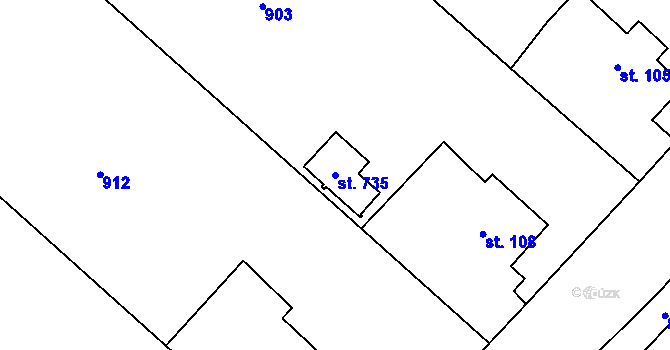 Parcela st. 735 v KÚ Machnín, Katastrální mapa