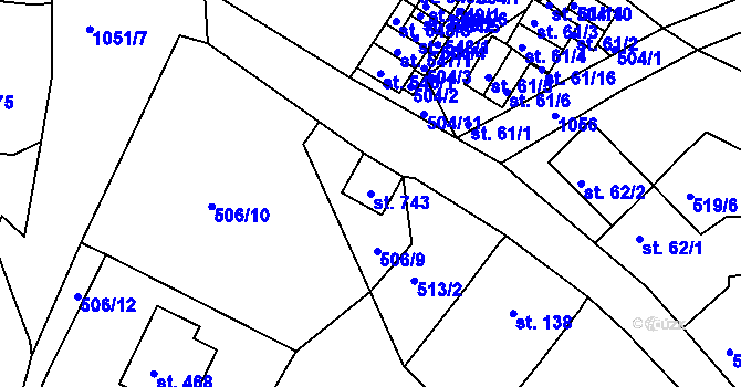 Parcela st. 743 v KÚ Machnín, Katastrální mapa