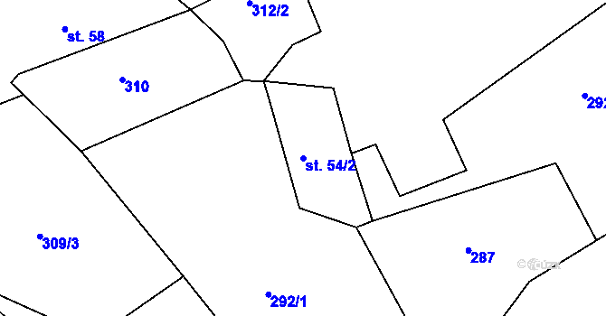 Parcela st. 54/2 v KÚ Bělý, Katastrální mapa