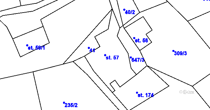 Parcela st. 57 v KÚ Bělý, Katastrální mapa