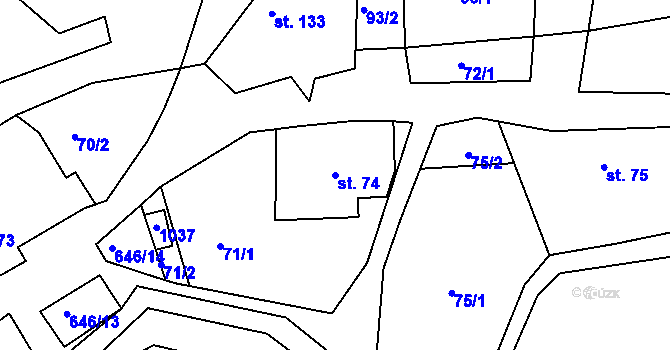 Parcela st. 74 v KÚ Bělý, Katastrální mapa