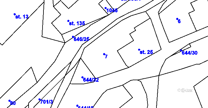 Parcela st. 7 v KÚ Bělý, Katastrální mapa