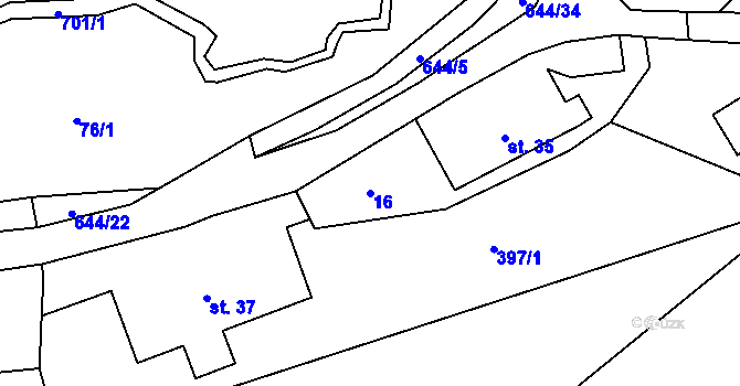 Parcela st. 16 v KÚ Bělý, Katastrální mapa