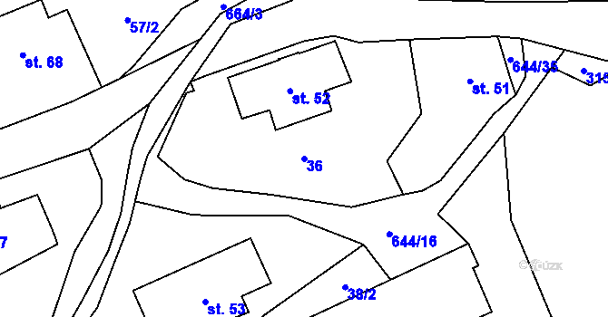 Parcela st. 36 v KÚ Bělý, Katastrální mapa