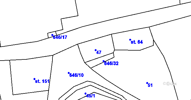 Parcela st. 47 v KÚ Bělý, Katastrální mapa