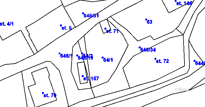 Parcela st. 64 v KÚ Bělý, Katastrální mapa