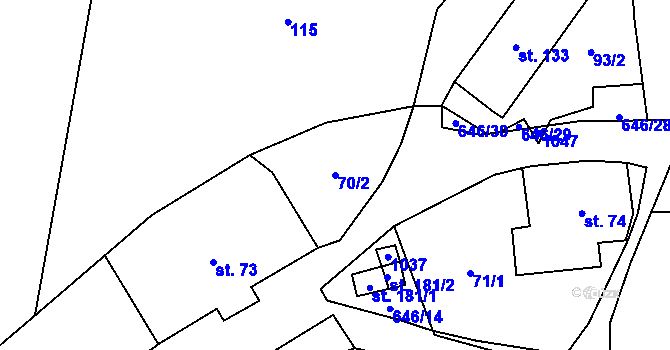 Parcela st. 70/2 v KÚ Bělý, Katastrální mapa