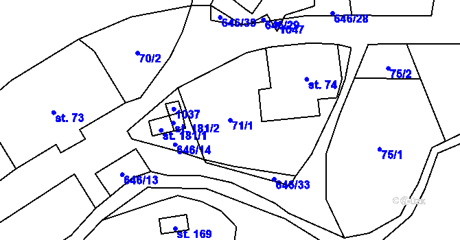 Parcela st. 71/1 v KÚ Bělý, Katastrální mapa