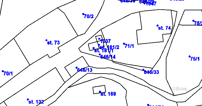 Parcela st. 71/2 v KÚ Bělý, Katastrální mapa