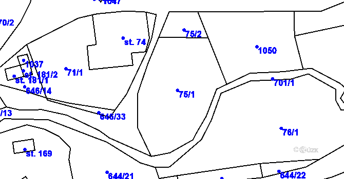 Parcela st. 75 v KÚ Bělý, Katastrální mapa