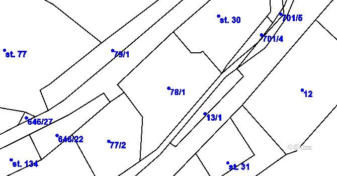 Parcela st. 78/1 v KÚ Bělý, Katastrální mapa