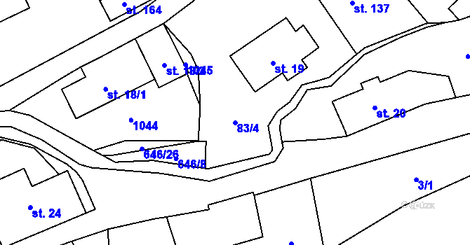 Parcela st. 83/4 v KÚ Bělý, Katastrální mapa