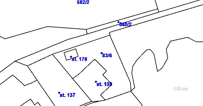 Parcela st. 83/6 v KÚ Bělý, Katastrální mapa