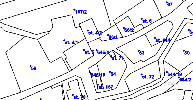 Parcela st. 646/1 v KÚ Bělý, Katastrální mapa