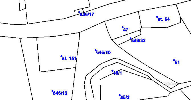 Parcela st. 646/10 v KÚ Bělý, Katastrální mapa