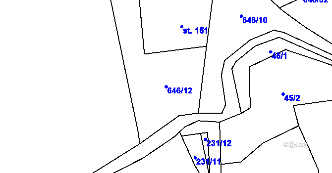 Parcela st. 646/12 v KÚ Bělý, Katastrální mapa