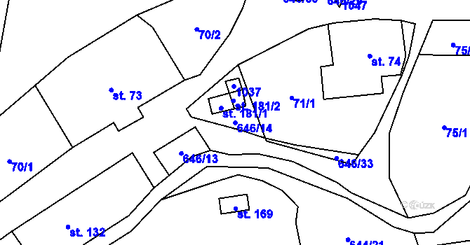 Parcela st. 646/14 v KÚ Bělý, Katastrální mapa