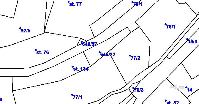 Parcela st. 646/22 v KÚ Bělý, Katastrální mapa
