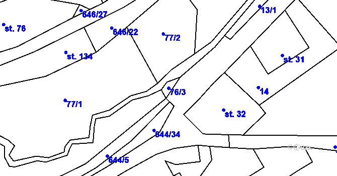 Parcela st. 76/3 v KÚ Bělý, Katastrální mapa