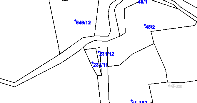 Parcela st. 231/12 v KÚ Bělý, Katastrální mapa