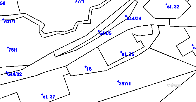 Parcela st. 644/25 v KÚ Bělý, Katastrální mapa
