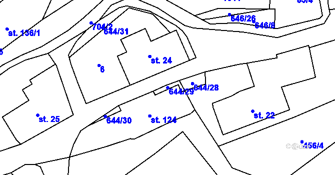 Parcela st. 644/29 v KÚ Bělý, Katastrální mapa