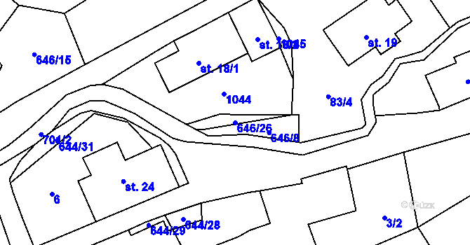 Parcela st. 646/26 v KÚ Bělý, Katastrální mapa