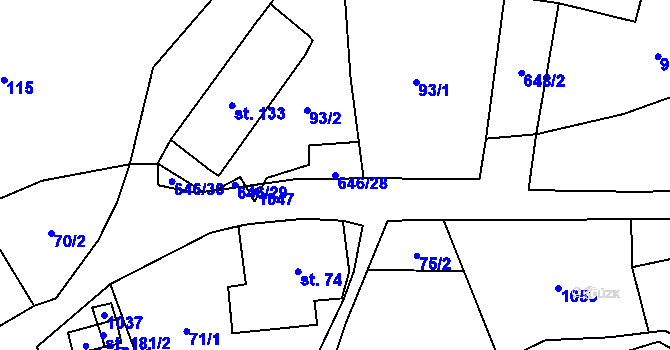 Parcela st. 646/28 v KÚ Bělý, Katastrální mapa
