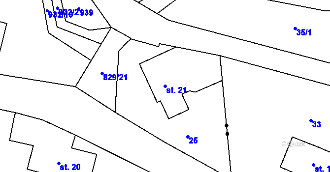 Parcela st. 21 v KÚ Machov, Katastrální mapa