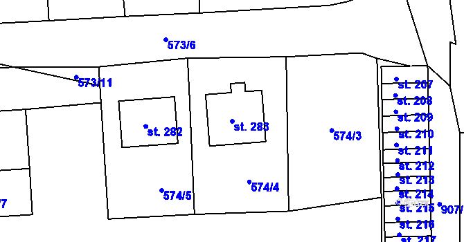 Parcela st. 283 v KÚ Machov, Katastrální mapa