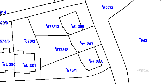 Parcela st. 287 v KÚ Machov, Katastrální mapa