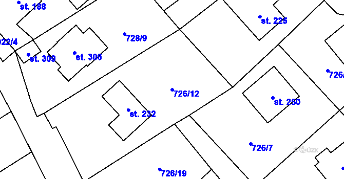 Parcela st. 726/12 v KÚ Machov, Katastrální mapa