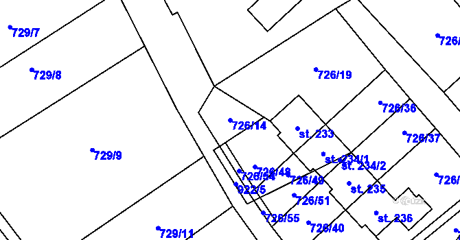 Parcela st. 726/14 v KÚ Machov, Katastrální mapa