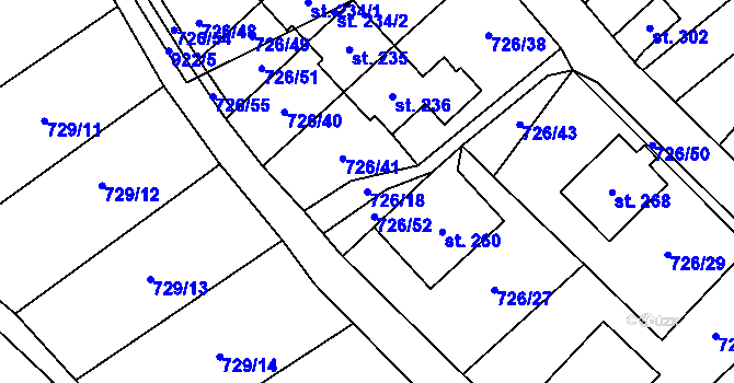 Parcela st. 726/18 v KÚ Machov, Katastrální mapa