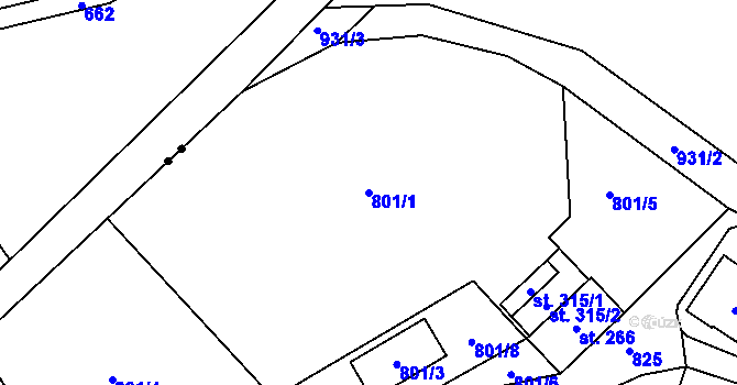 Parcela st. 801/1 v KÚ Machov, Katastrální mapa