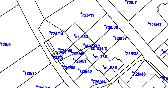 Parcela st. 234/1 v KÚ Machov, Katastrální mapa