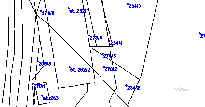 Parcela st. 278/3 v KÚ Machov, Katastrální mapa